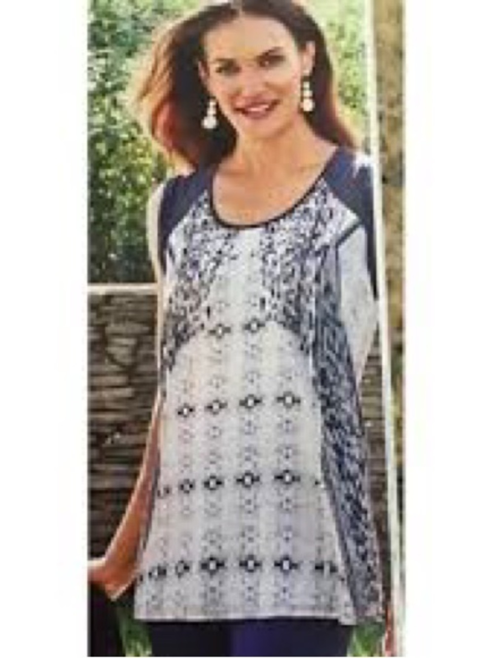 CAbi Black and Gray Patterned Top